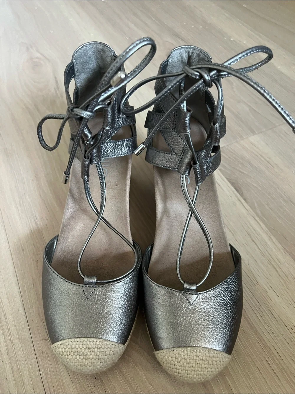 Vionic Metallic Pewter Lace-Up Espadrille Wedge